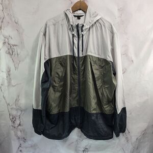 Eddie Bauer Jacket Mens 2XL XXL Gray Green Windbreaker Zip Rain Colorblock